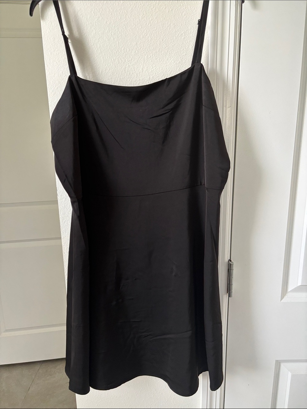 Minimal Black Slip Mini Dress with Spaghetti Straps